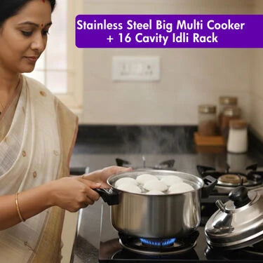 🌟 Premium Stainless Steel Big Multi Cooker with 16-Cavity Idli Stand | Multipurpose Steamer (1MMC2) 🍲✨