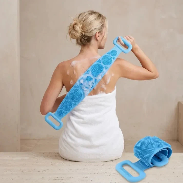 🌿 SilkyGlow Dual-Sided Silicone Back Scrubber Belt | Exfoliating Bath & Body Massage Strap 🛁