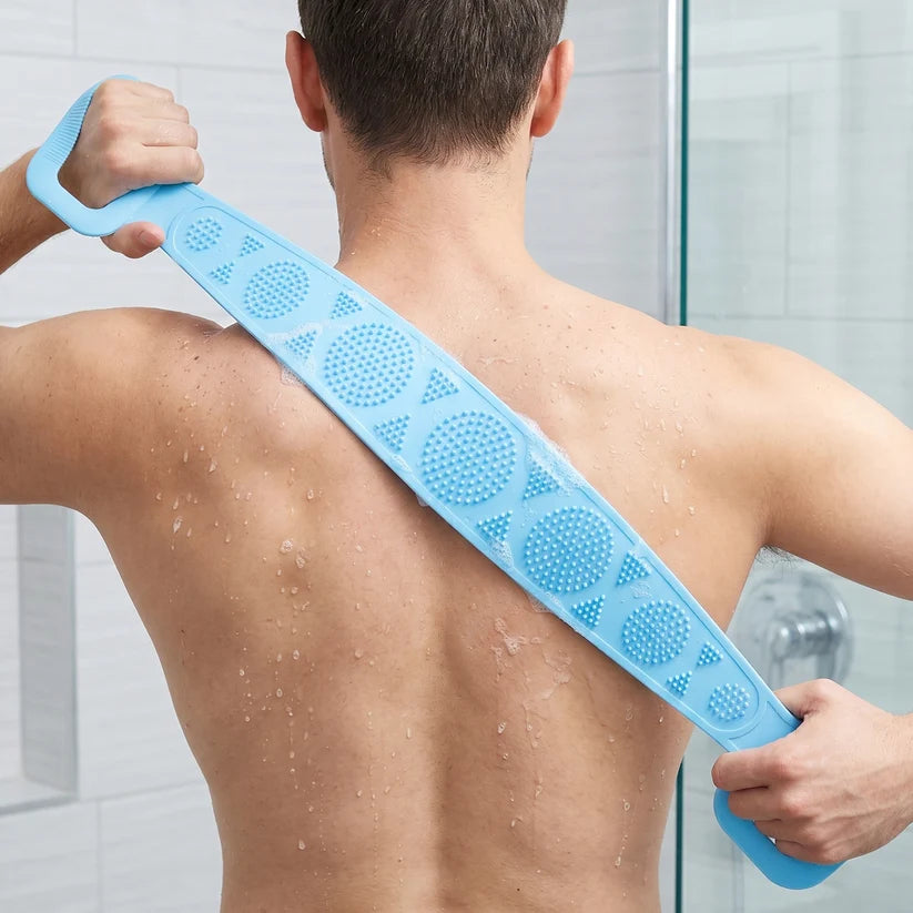 🌿 SilkyGlow Dual-Sided Silicone Back Scrubber Belt | Exfoliating Bath & Body Massage Strap 🛁